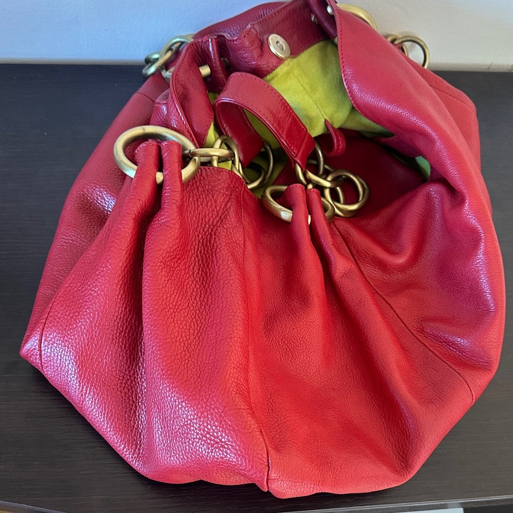 LUPO Red Leather Shoulder Bag Chain Handle